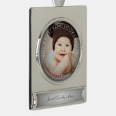 PixDezines Baby's Eerste Kerstvakantie Foto Verzilverd Banner Ornament (Rechts)