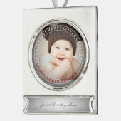 PixDezines Baby's Eerste Kerstvakantie Foto Verzilverd Banner Ornament (Links)