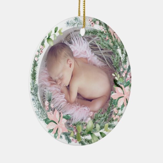 PixDezines Baby's eerste kerstwinter Wreath Keramisch Ornament (Rechts)