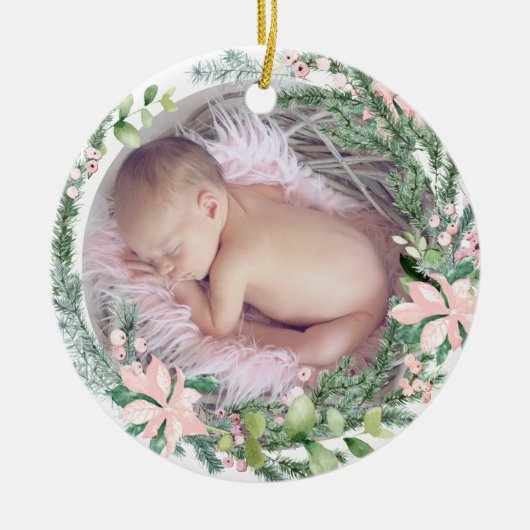 PixDezines Baby's eerste kerstwinter Wreath Keramisch Ornament (Voorkant)