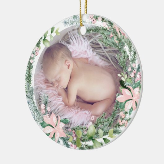 PixDezines Baby's eerste kerstwinter Wreath Keramisch Ornament (Links)