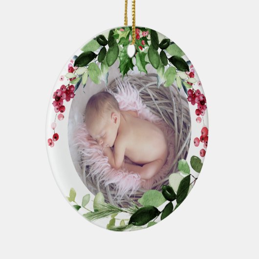 PixDezines Baby's eerste kerstwinter Wreath Keramisch Ornament (Rechts)
