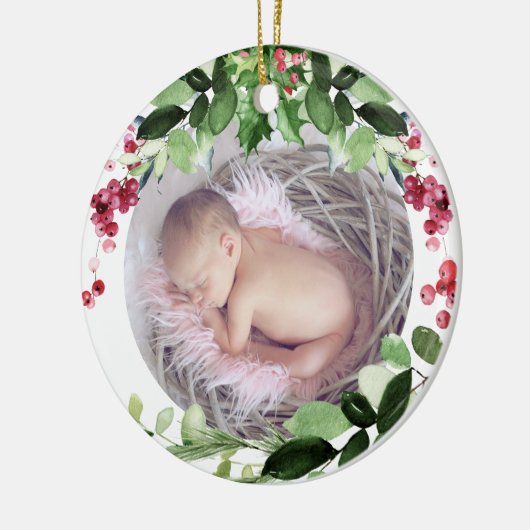 PixDezines Baby's eerste kerstwinter Wreath Keramisch Ornament (Links)