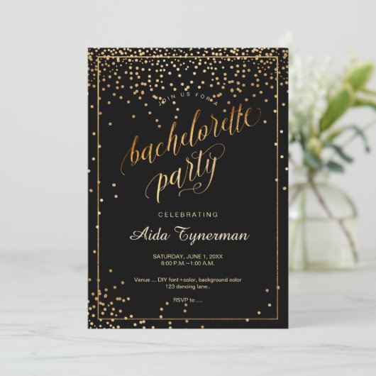 PixDezines Bachelorette Party Faux Gold Confetti Kaart (Staand voorkant)