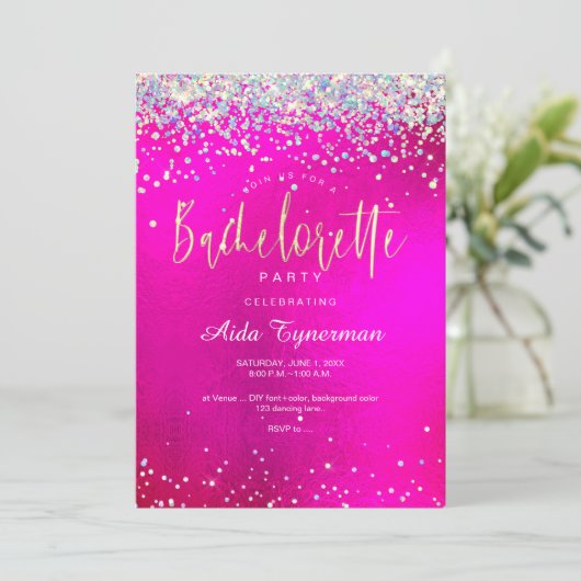 PixDezines Bachelorette Party Holografische Confet Kaart (Staand voorkant)
