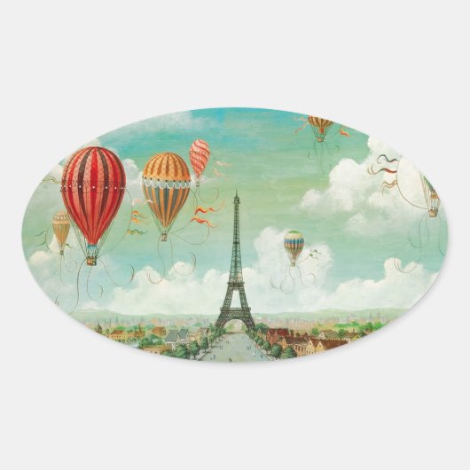 PixDezines  ballonnen/eiffel/paris Ovale Sticker (Voorkant)