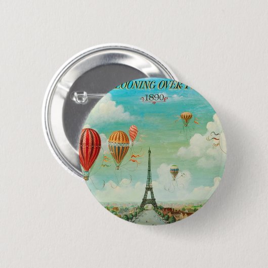 PixDezines  ballonnen/eiffel/paris Ronde Button 5,7 Cm (Voorkant /achterkant)