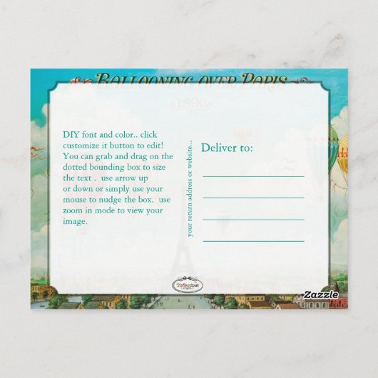 PixDezines  ballonnen over parijs Briefkaart (Achterkant)