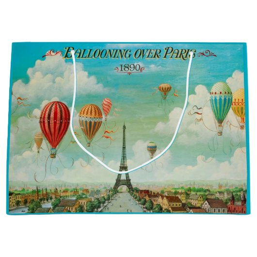 PixDezines ballonnen over parijs/vintage poster Large Cadeautasje (Voorkant)