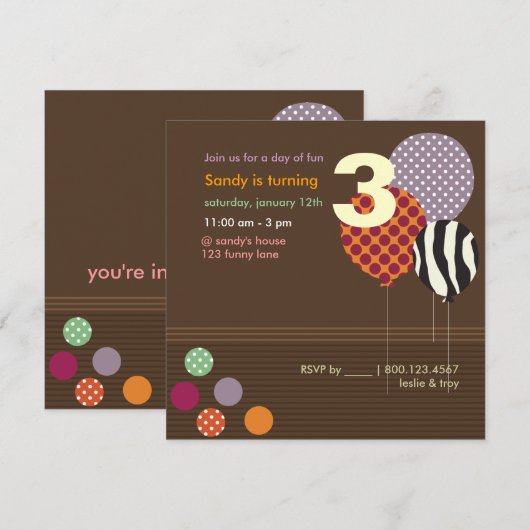 PixDezines Baloons Birthday Party Kaart (Voorkant / Achterkant)