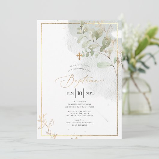 PixDezines Baptême d'Eucalyptus Rustique Aquarelle Kaart (Staand voorkant)