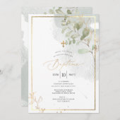 PixDezines Baptême d'Eucalyptus Rustique Aquarelle Kaart (Voorkant / Achterkant)