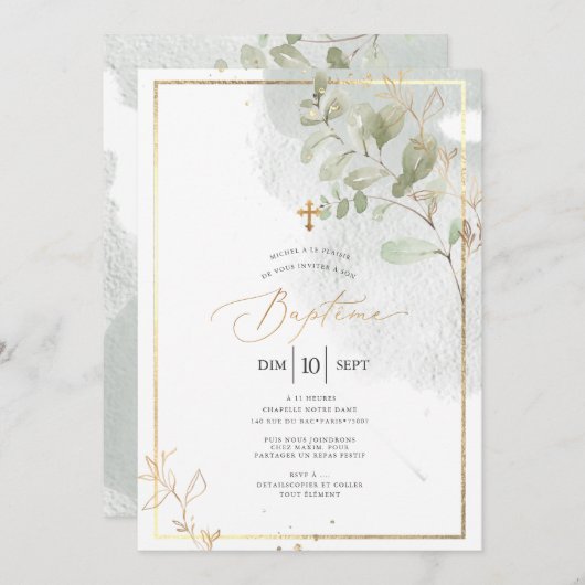 PixDezines Baptême d'Eucalyptus Rustique Aquarelle Kaart (Voorkant / Achterkant)