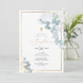 PixDezines Baptême d'Eucalyptus Rustique Aquarelle Kaart (Staand voorkant)