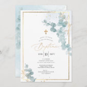 PixDezines Baptême d'Eucalyptus Rustique Aquarelle Kaart (Voorkant / Achterkant)