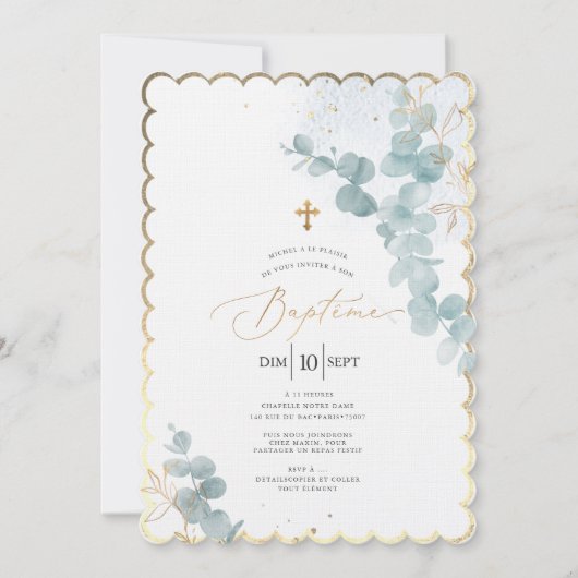 PixDezines Baptême d'Eucalyptus Rustique Aquarelle Kaart (Voorkant)