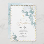 PixDezines Baptême d'Eucalyptus Rustique Aquarelle Kaart (Voorkant / Achterkant)