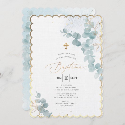 PixDezines Baptême d'Eucalyptus Rustique Aquarelle Kaart (Voorkant / Achterkant)