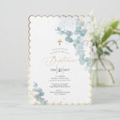 PixDezines Baptême d'Eucalyptus Rustique Aquarelle Kaart (Staand voorkant)