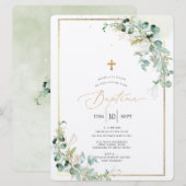 PixDezines Baptême d'Eucalyptus Rustique Aquarelle Kaart (Voorkant / Achterkant)
