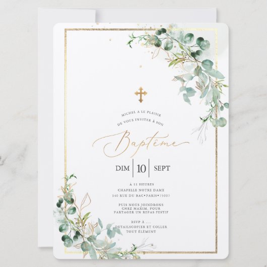 PixDezines Baptême d'Eucalyptus Rustique Aquarelle Kaart (Voorkant)