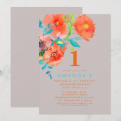 PixDezines Baptism+ 1stBirthday Waterverf Flowers Kaart (Voorkant / Achterkant)