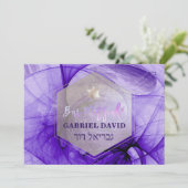 PixDezines Bar Mitswa Zilver/Ultra Violet Fractal Kaart (Staand voorkant)