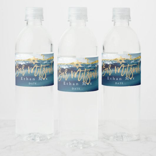 PixDezines Bar Mitzvah, Blauwgroen Waterverf Agaat Waterfles Etiket (Flessen)