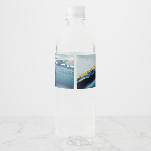 PixDezines Bar Mitzvah, Blauwgroen Waterverf Agaat Waterfles Etiket (Achterkant)