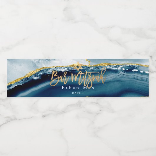 PixDezines Bar Mitzvah, Blauwgroen Waterverf Agaat Waterfles Etiket (Enkel label)