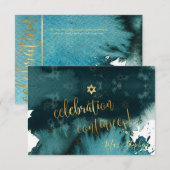 PixDezines Bar Mitzvah Celebration Kaarten ✡ Blauw RSVP Kaartje (Voorkant / Achterkant)