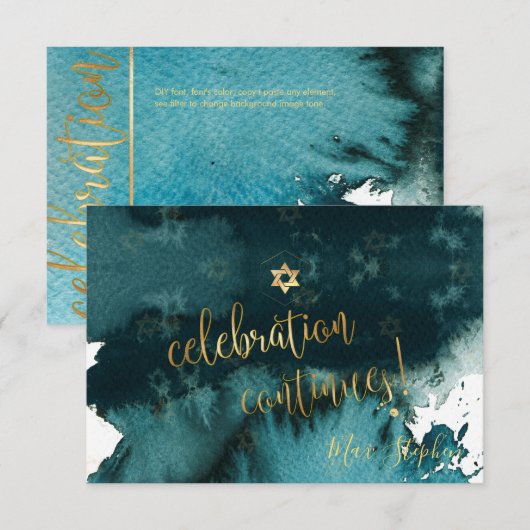 PixDezines Bar Mitzvah Celebration Kaarten ✡ Blauw RSVP Kaartje (Voorkant / Achterkant)