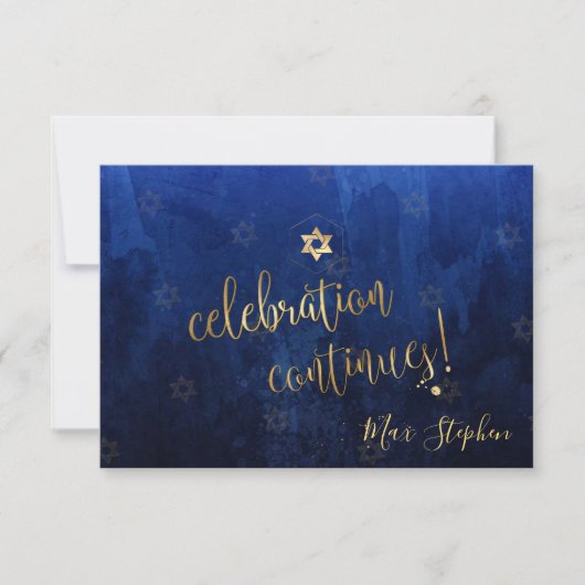 PixDezines Bar Mitzvah Celebration Kaarten ✡ Navy RSVP Kaartje (Voorkant)