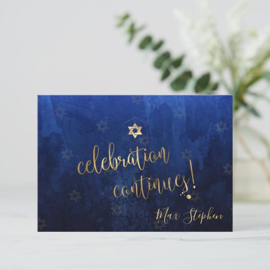 PixDezines Bar Mitzvah Celebration Kaarten ✡ Navy RSVP Kaartje (Staand voorkant)