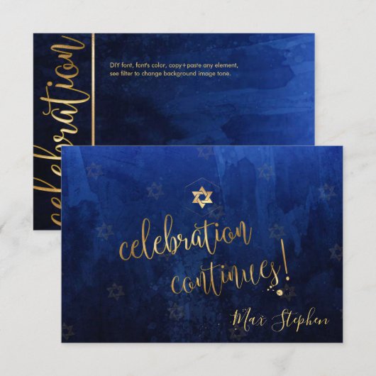 PixDezines Bar Mitzvah Celebration Kaarten ✡ Navy RSVP Kaartje (Voorkant / Achterkant)