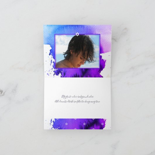 PixDezines Bar Mitzvah dank u/paarse waterverf Bedankkaart (Binnen)
