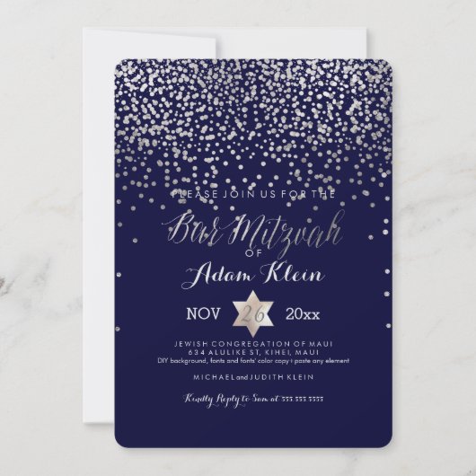 PixDezines Bar Mitzvah/Faux Silver Confetti Kaart (Voorkant)