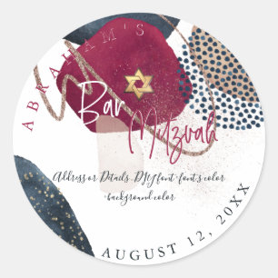 PixDezines Bar Mitzvah, H2 Modern Abstract Ronde Sticker