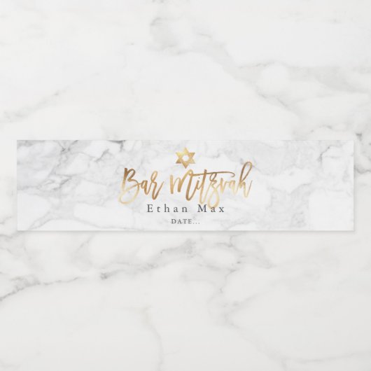 PixDezines Bar Mitzvah, Marble+Faux Gold Waterfles Etiket (Enkel label)