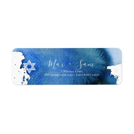PixDezines Bar Mitzvah Navy Blue Waterverf Etiket (Voorkant)