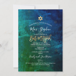 PixDezines Bar Mitzvah Navy+Emerald Waterverf Kaart