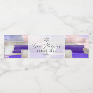 PixDezines Bar Mitzvah, Paarse Waterverf stalen Waterfles Etiket