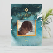 PixDezines Bar Mitzvah PhotoTeal Green Waterverf Kaart (Staand voorkant)