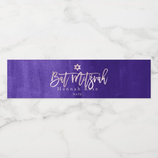PixDezines Bar Mitzvah, Violet Waterverf + Blush Waterfles Etiket (Enkel label)