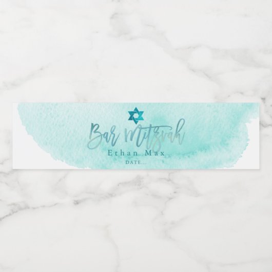 PixDezines Bar Mitzvah, Waterverf Aqua Waterfles Etiket (Enkel label)