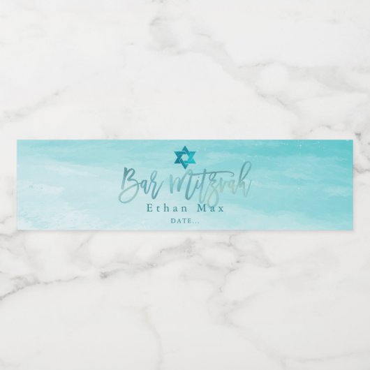 PixDezines Bar Mitzvah Waterverf Shoreline Beach Waterfles Etiket (Enkel label)