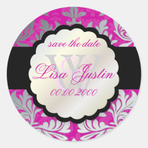 PixDezines Barok Damask/DIY kleur/magenta Ronde Sticker