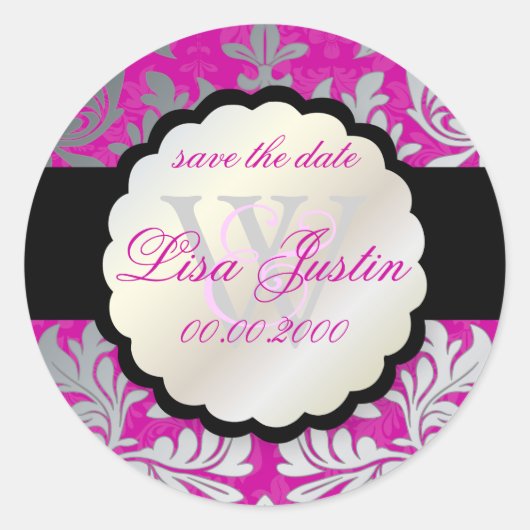 PixDezines Barok Damask/DIY kleur/magenta Ronde Sticker (Voorkant)