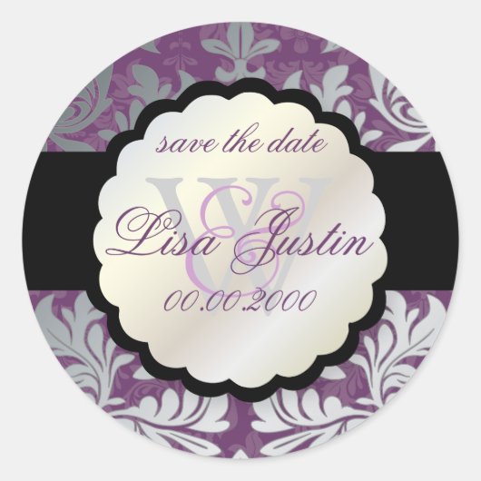 PixDezines Barok Damask/faux zilver/DIY kleur!! Ronde Sticker (Voorkant)