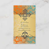 PixDezines  Barokdemask/blauwgroen+oranje Visitekaartje (Achterkant)